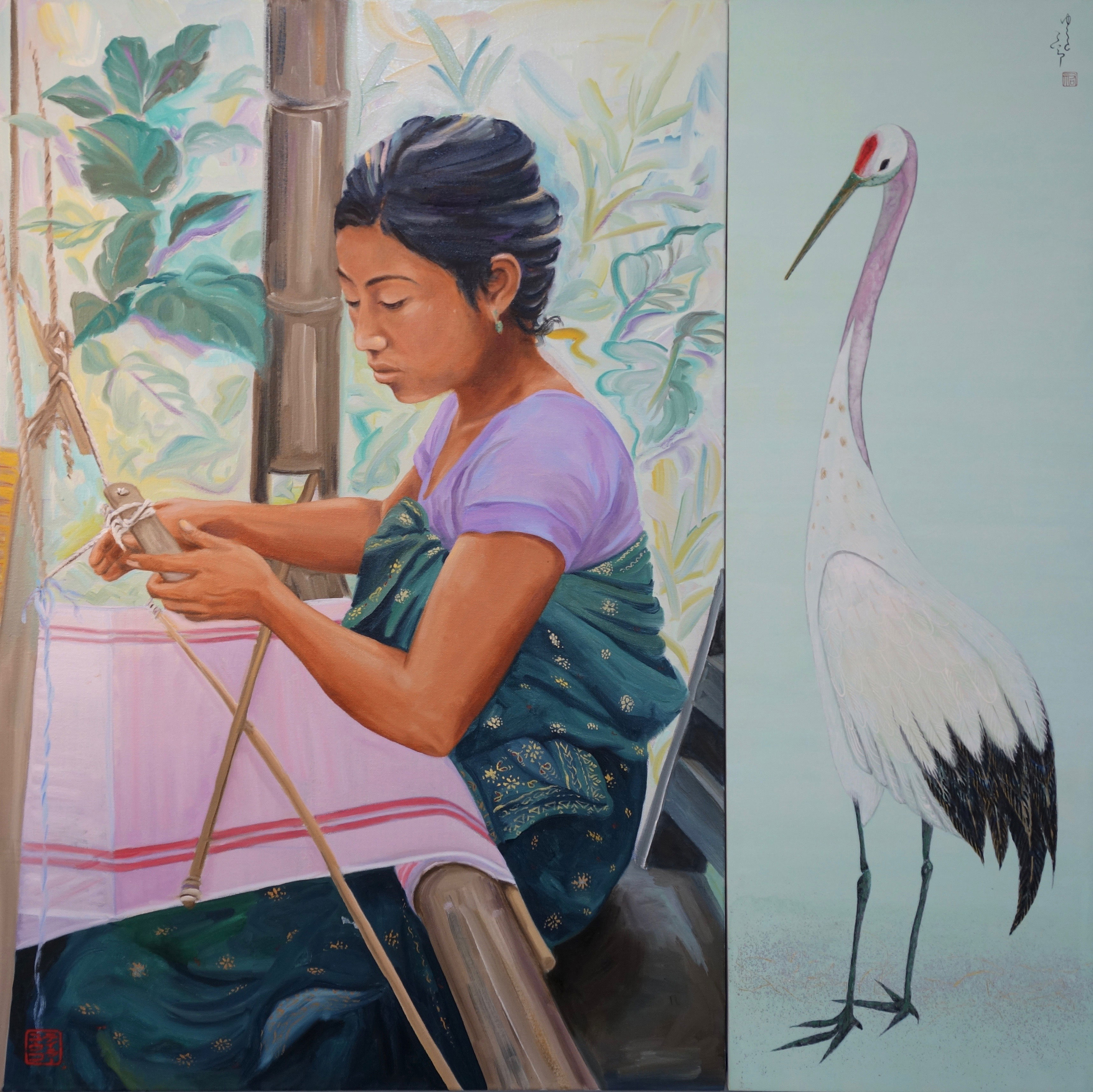 Crane's Return Of A Favor Weaving-Crane’s-Return-of-a-Favor-Nihonga – 5 Points Gallery
