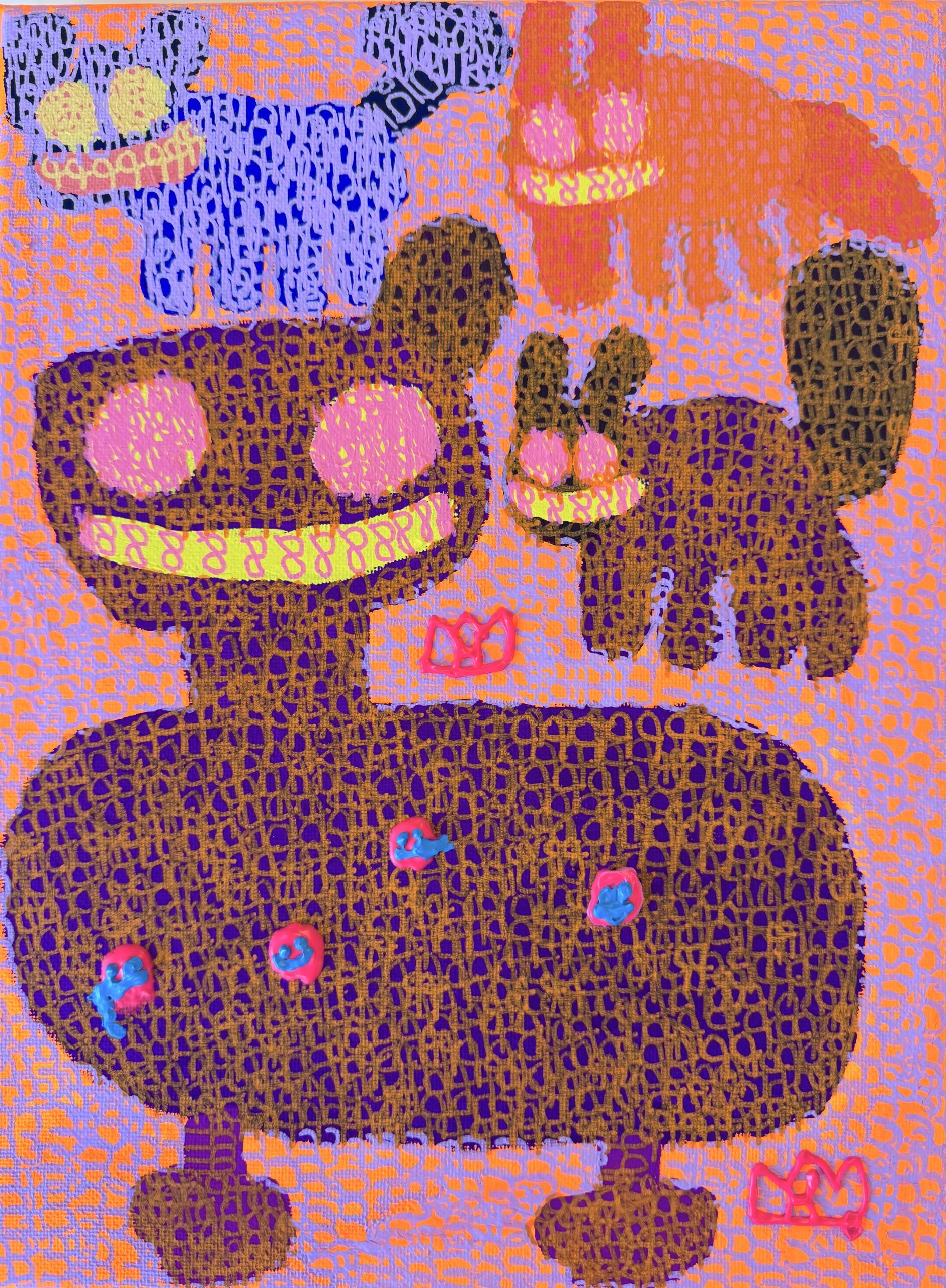 The purple bird is having a smiley day because it’s with the cat. (11x9")