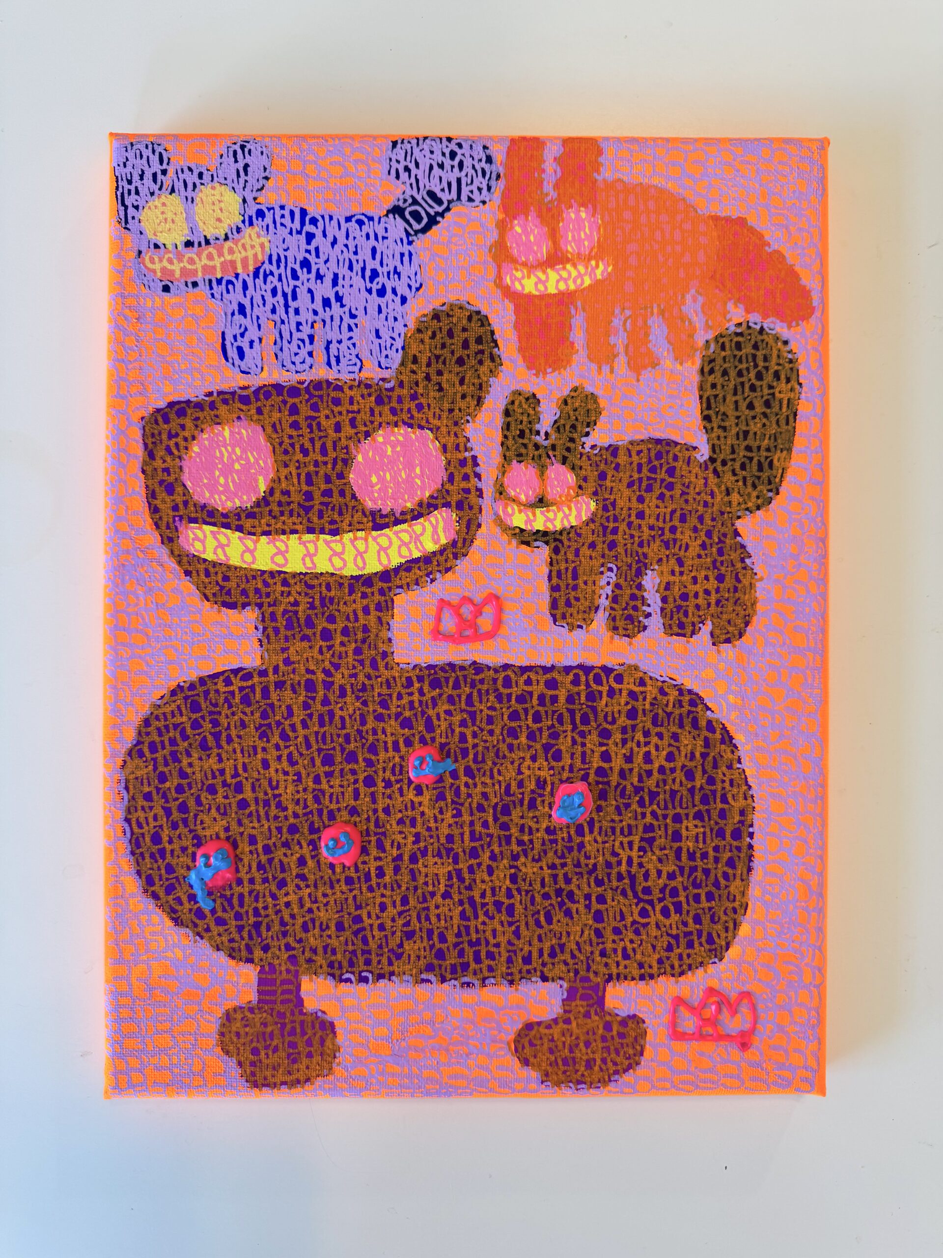 The purple bird is having a smiley day because it’s with the cat. (11x9") - Image 3