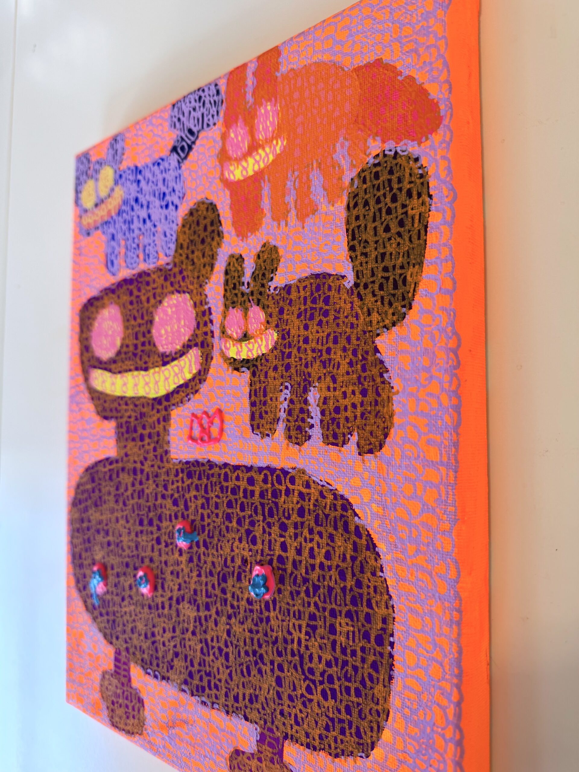 The purple bird is having a smiley day because it’s with the cat. (11x9") - Image 4