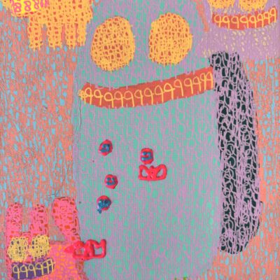 The birds are having a relaxing day and a smiley day because they are with donkey and cat. (9x11" on canvas)