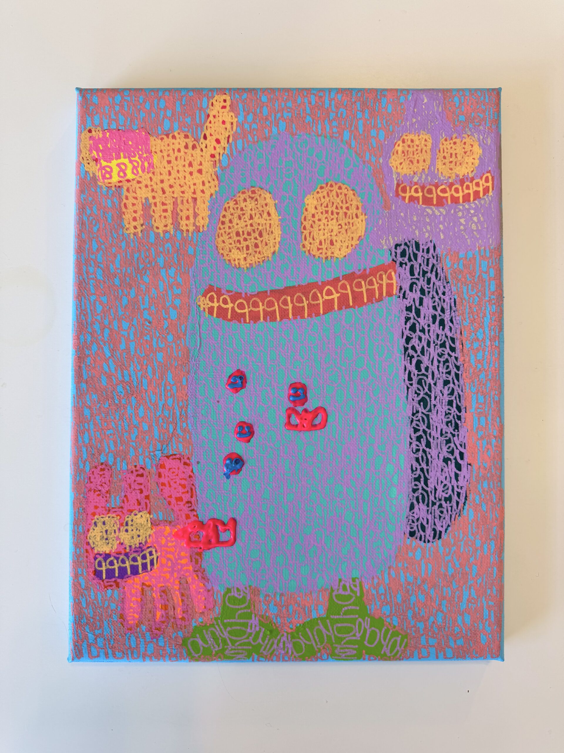 The birds are having a relaxing day and a smiley day because they are with donkey and cat. (9x11" on canvas) - Image 3