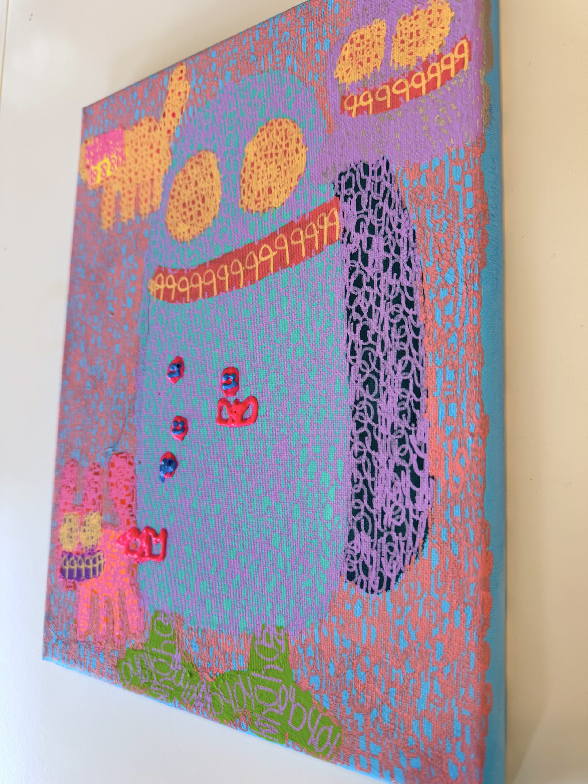 The birds are having a relaxing day and a smiley day because they are with donkey and cat. (9x11" on canvas) - Image 4